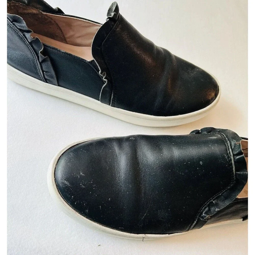 Kate Spade Shoes 7 M Lilly Slip‎ On Sneakers Black Leather Ruffled